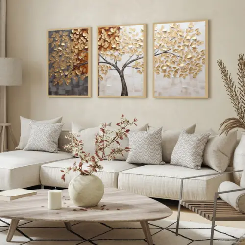 Kit 3 Quadros Decorativos Arvore Folhagem Abstrato Moldura