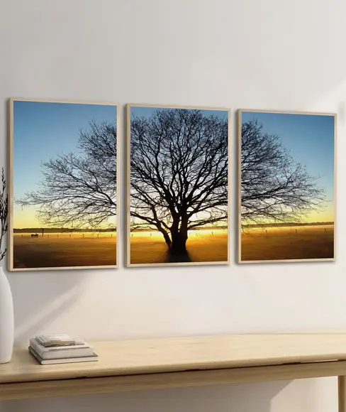 Kit 3 Quadros Decorativos Arvore Galhos Paisagem com Moldura