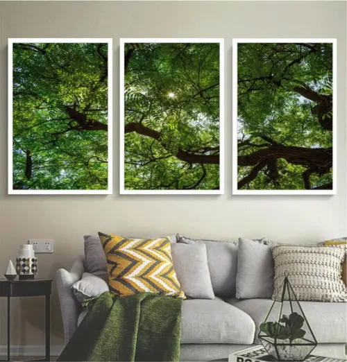 Kit 3 Quadros Decorativos Arvore Verde Floresta Com Moldura
