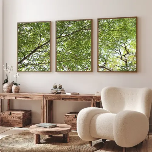 Kit 3 Quadros Decorativos Arvore Verde Folhagem Com Moldura