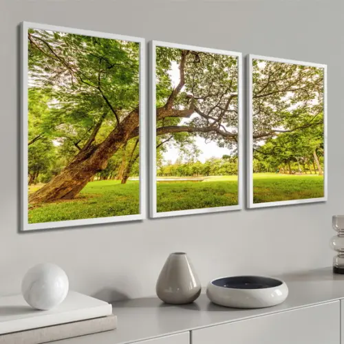 Kit 3 Quadros Decorativos Arvore Verde Paisagem Com Moldura