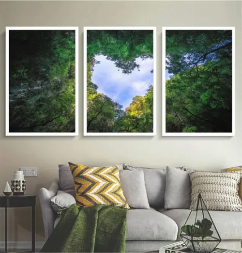 Kit 3 Quadros Decorativos Arvore Verde Paisagem Com Moldura