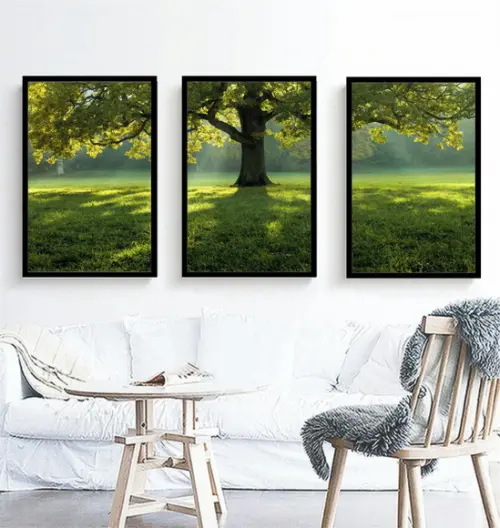 Kit 3 Quadros Decorativos Arvore Verde Paisagem Com Moldura