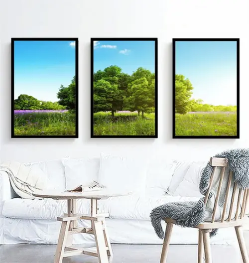 Kit 3 Quadros Decorativos Arvore Verde Paisagem Com Moldura