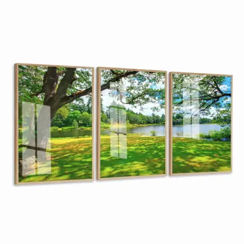 Kit 3 Quadros Decorativos Arvore Verde Paisagem com Vidro
