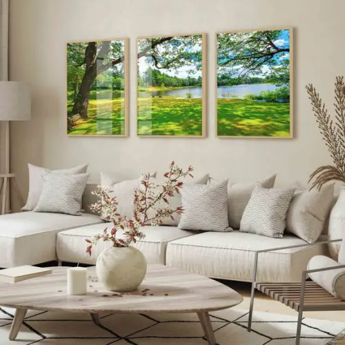 Kit 3 Quadros Decorativos Arvore Verde Paisagem com Vidro