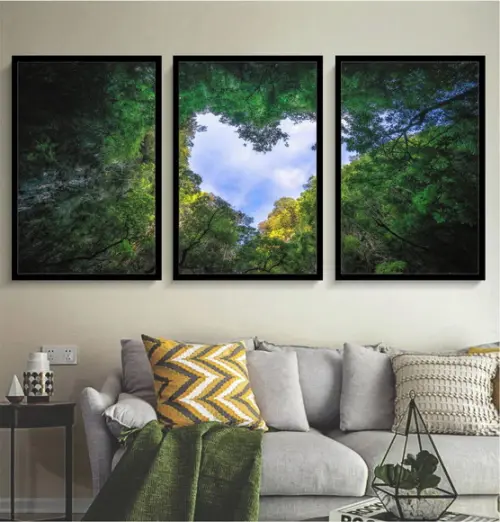 Kit 3 Quadros Decorativos Arvore Verde Para Sala Com Moldura