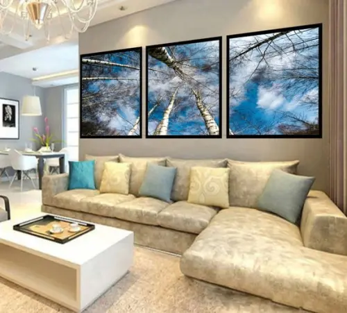 Kit 3 Quadros Decorativos Arvores Céu Azul Floresta Conjunto
