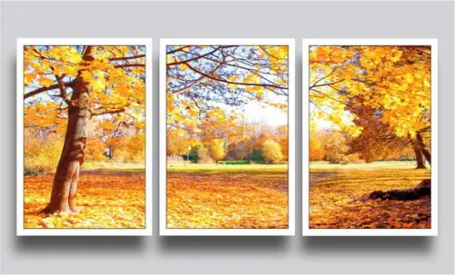 Kit 3 Quadros Decorativos Arvores Floresta Amarela Botânico