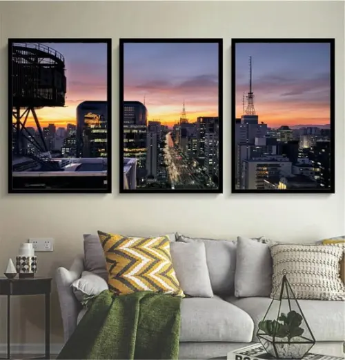 Kit 3 Quadros Decorativos Avenida Paulista São Paulo Moldura