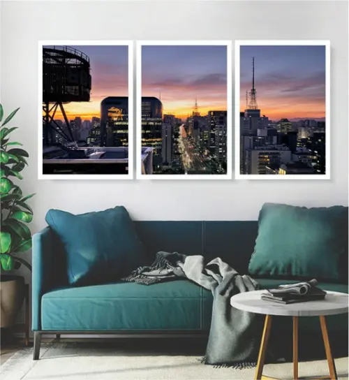 Kit 3 Quadros Decorativos Avenida Paulista São Paulo Moldura