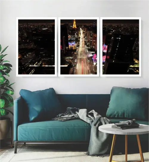 Kit 3 Quadros Decorativos Avenida Paulista São Paulo Moldura