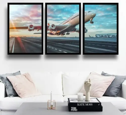 Kit 3 Quadros Decorativos Avião Boeing Piloto Airbus Moldura