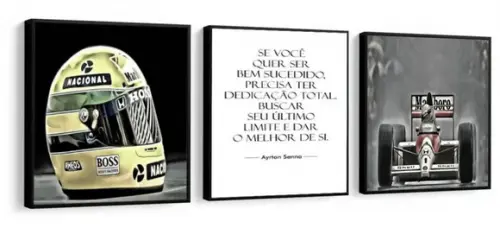 Kit 3 Quadros Decorativos Ayrton Senna Piloto Sala Quarto