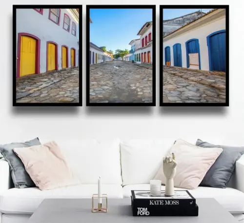 Kit 3 Quadros Decorativos Bahia Cidade Histórica Com Moldura