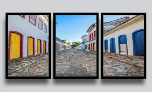 Kit 3 Quadros Decorativos Bahia Cidade Histórica Com Moldura
