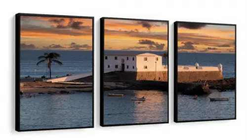 Kit 3 Quadros Decorativos Bahia Praia Do Forte Com Moldura