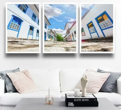 Kit 3 Quadros Decorativos Bahia Salvador Cidades Com Moldura
