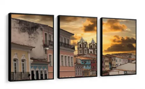 Kit 3 Quadros Decorativos Bahia Salvador Pelourinho Moldura
