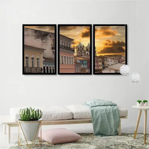 Kit 3 Quadros Decorativos Bahia Salvador Pelourinho Moldura