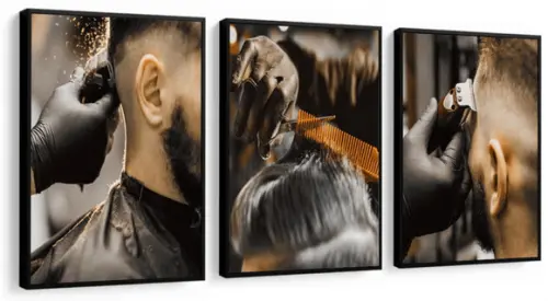 Kit 3 Quadros Decorativos Barbearia Masculino Com Moldura