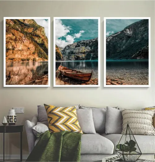Kit 3 Quadros Decorativos Barco Paisagem Para Quarto Sala