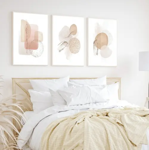 Kit 3 Quadros Decorativos Boho Formas Abstrato Bege Vidro