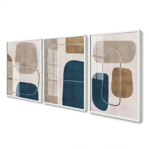 Kit 3 Quadros Decorativos Boho Moderno Formas Abstrato Vidro