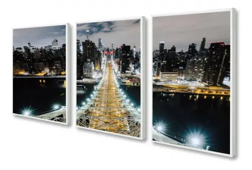 Kit 3 Quadros Decorativos Brooklyn Queens Nova York Moldura