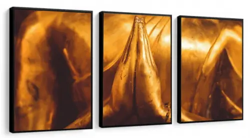 Kit 3 Quadros Decorativos Buda Dourado Meditação Com Moldura