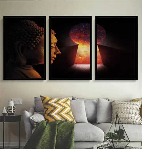 Kit 3 Quadros Decorativos Buda Meditação Quarto Sala Moldura