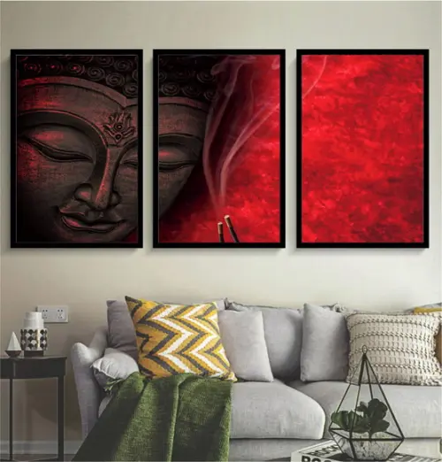 Kit 3 Quadros Decorativos Buda Meditação Quarto Sala Moldura