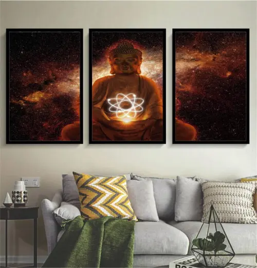 Kit 3 Quadros Decorativos Buda Meditação Rosto Com Moldura