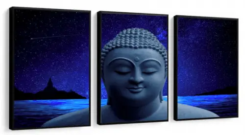 Kit 3 Quadros Decorativos Buda Meditação Rosto Sala Moldura