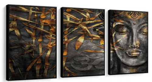 Kit 3 Quadros Decorativos Buda Meditação Sala Com Moldura