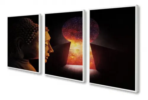 Kit 3 Quadros Decorativos Buda Meditação Sala Quarto Moldura