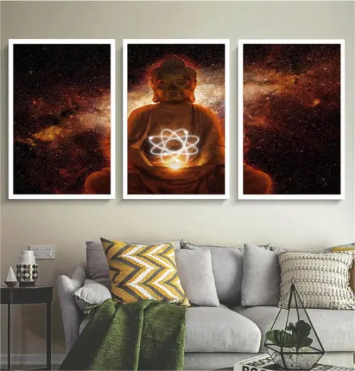 Kit 3 Quadros Decorativos Buda Meditação Sala Quarto Moldura
