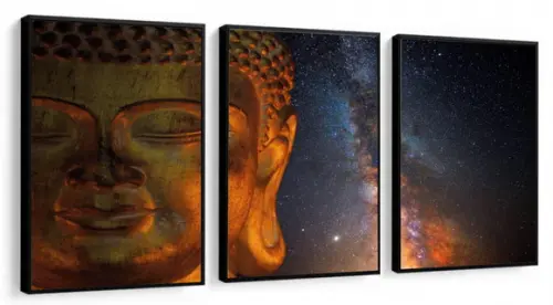 Kit 3 Quadros Decorativos Buda Paisagem Meditação Moldura