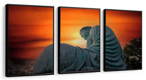 Kit 3 Quadros Decorativos Buda Paisagem Para Sala Moldura