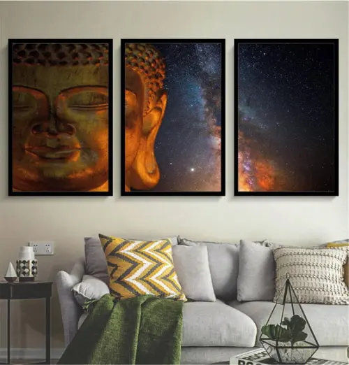 Kit 3 Quadros Decorativos Buda Paisagem Meditação Moldura