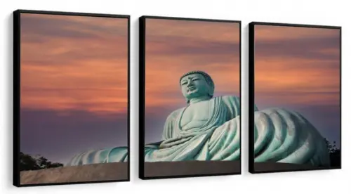 Kit 3 Quadros Decorativos Buda Para Sala Quarto Com Moldura