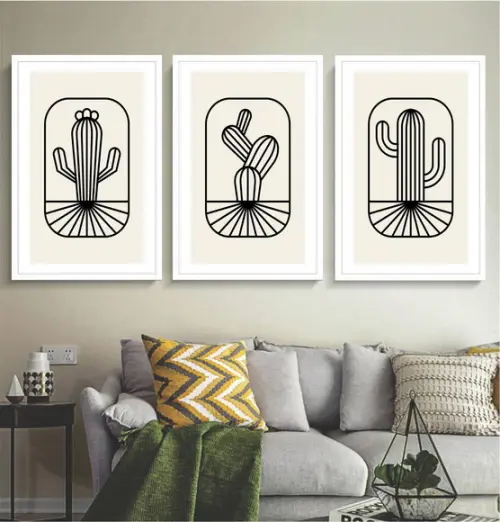 Kit 3 Quadros Decorativos Cacto Desenho Para Sala Moldura
