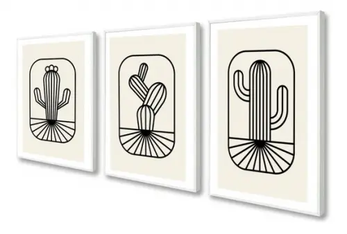 Kit 3 Quadros Decorativos Cacto Desenho Para Sala Moldura