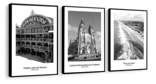 Kit 3 Quadros Decorativos Cidade Brasil Nordeste Com Moldura
