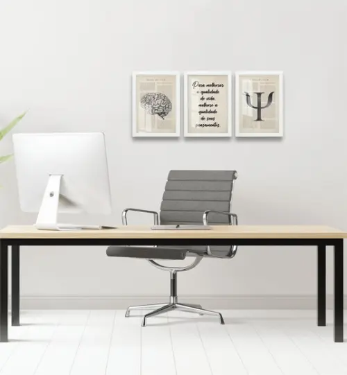 Kit 3 Quadros Decorativos Cérebro Psicologia Moldura e Vidro