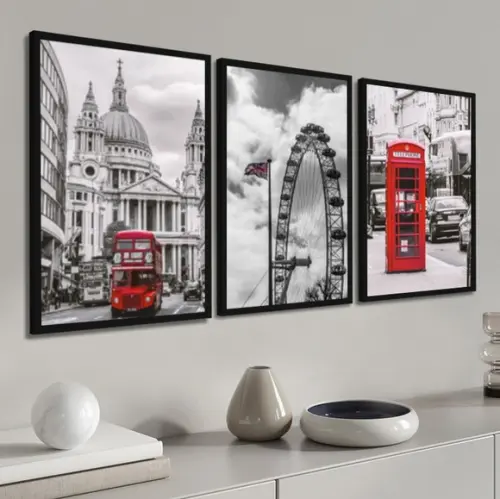 Kit 3 Quadros Decorativos Cidade Londres Inglaterra Conjunto