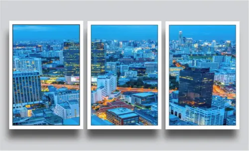 Kit 3 Quadros Decorativos Cidade Paisagem Sala Com Moldura