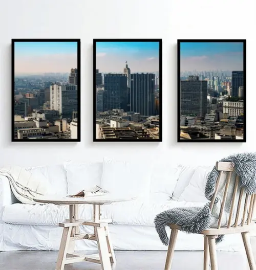 Kit 3 Quadros Decorativos Cidade São Paulo Cidade SP Moldura