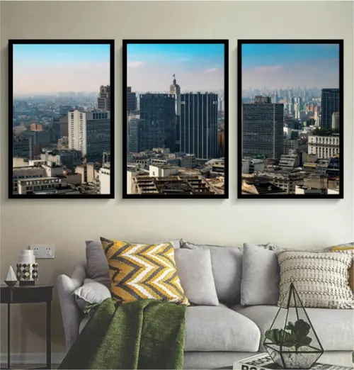 Kit 3 Quadros Decorativos Cidade São Paulo Cidade SP Moldura