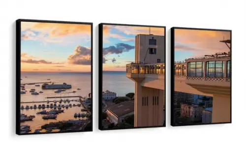 Kit 3 Quadros Decorativos Cidade Salvador Bahia Com Moldura